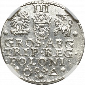 Zygmunt III Waza, trojak 1594, Malbork - PIĘKNY - NGC MS63