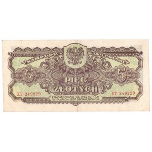 PRL, 5 złotych 1944 , ...obowiązkowym... XT