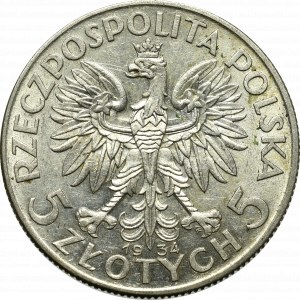 II Rzeczpospolita, 5 złotych 1934 Głowa kobiety