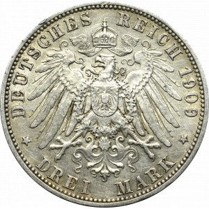 Německo, Prusko, 3 značky 1909
