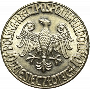 Polská lidová republika, 10 zlotých 1964 Kazimír III Veliký - nápis z hloubky CuNi vzorek