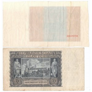IIRP/GG, Zestaw 20 złotych 1936 nieukończony druk i 20 złotych 1940