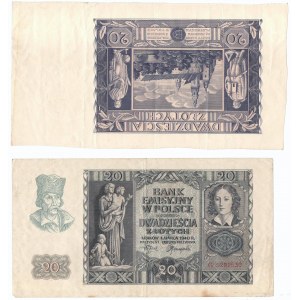 IIRP/GG, Zestaw 20 złotych 1936 nieukończony druk i 20 złotych 1940