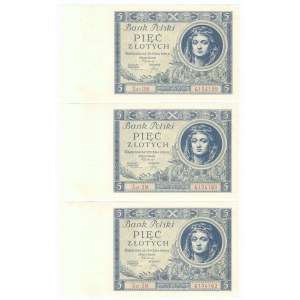 II RP, 5 złotych 1930 Ser. DM - zestaw 3 egzemplarze, kolejne numery