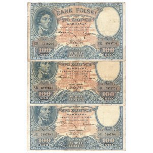 II RP, 100 złotych 28 lutego 1919 - zestaw 3 egzemplarze