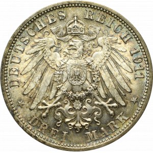 Germany, Wurtemberg, 3 mark 1911