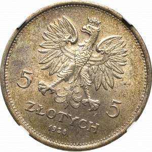 II Rzeczpospolita, 5 zl. 1928 ZZM Nike - SKRĘTKA NGC MS62