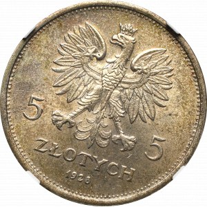 II Rzeczpospolita, 5 złotych 1928 ZZM Nike - SKRĘTKA NGC MS62
