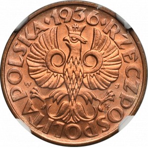 Druhá republika, 2 haléře 1936 - NGC MS66+ RD