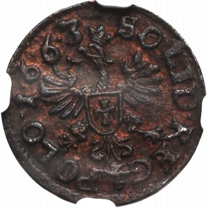 Johannes II. Kasimir, Kronschilling 1663, Ujazdów - NGC UNC Details