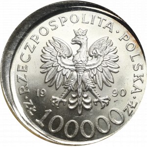 III Rzeczpospolita, 100000 złotych 1990 Solidarność - Destrukt NGC MS66