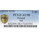 Zabór rosyjski, Mikołaj I, 30 kopiejek=2 złote 1839/8 MW - przebitka daty, PCGS AU58