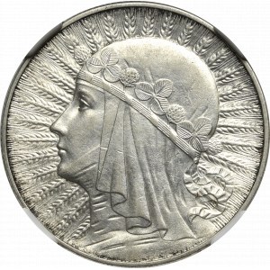 Druhá poľská republika, 5 zlotých 1934 Hlava ženy - NGC AU58