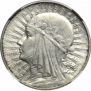II Rzeczpospolita, 5 złotych 1934 Głowa kobiety - NGC AU58