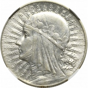 II Rzeczpospolita, 5 złotych 1932 BZM Głowa kobiety - NGC AU53