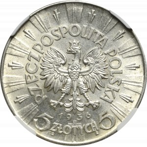 Druhá poľská republika, 5 zlotých 1936 Piłsudski - NGC MS63