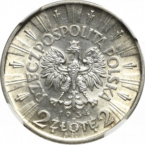 Second Republic, 2 gold 1934, Pilsudski - NGC AU58