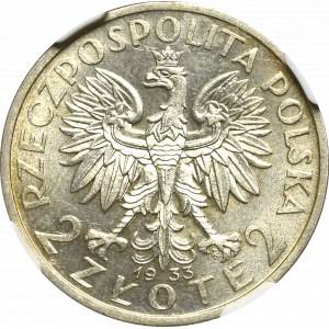 Druhá republika, 2 zlaté 1932, hlava ženy - NGC AU58
