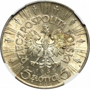 Druhá poľská republika, 5 zlotých 1938 Piłsudski - NGC MS61