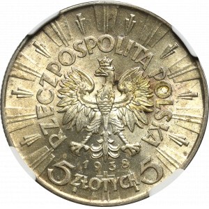 II Rzeczpospolita, 5 złotych 1938 Piłsudski - NGC MS61