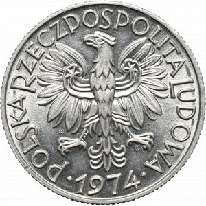 PRL, 5 złotych 1974 Rybak - na trawce rzadkość + słoneczko