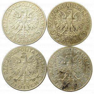 II Republic of Poland, Lot of 5 zloty 1932-34 (4 ex)