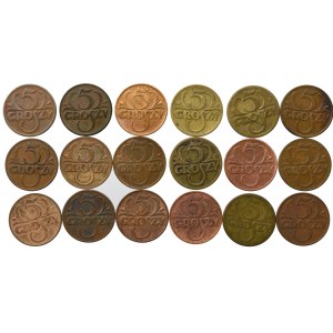 Second Republic, Set of 5 pennies 1923-39 (18 copies)