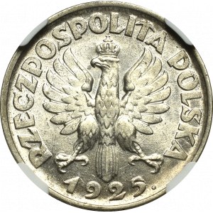 II Rzeczpospolita, 1 złote 1925, Londyn, Kobieta i kłosy - NGC MS61