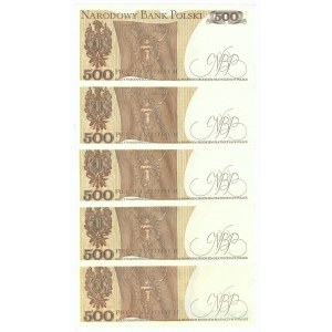 PRL, 500 złotych 1982 - zestaw 5 egzemplarzy, różne serie