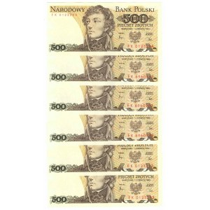 PRL, 500 złotych 1982 - zestaw 6 egzemplarzy - różne serie