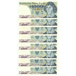 PRL, 1000 złotych 1982 - zestaw 8 egzemplarzy, różne serie
