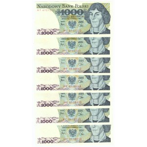 PRL, 1000 złotych 1982 - zestaw 7 egzemplarzy, różne serie