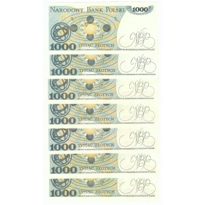 PRL, 1000 złotych 1982 - zestaw 7 egzemplarzy, różne serie