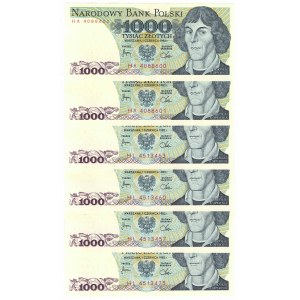 PRL, 1000 złotych 1982 - zestaw 6 egzemplarzy, różne serie