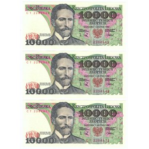 PRL, 10 000 złotych 1988 - zestaw 3 egzemplarze