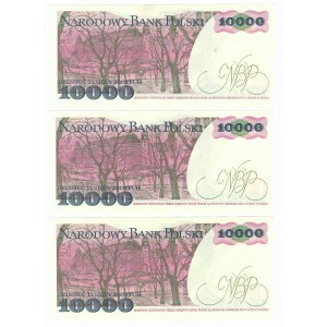 PRL, 10 000 złotych 1988 - zestaw 3 egzemplarze