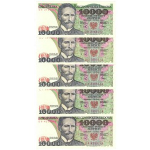 PRL, 10 000 złotych 1988 - zestaw 5 egzemplarzy
