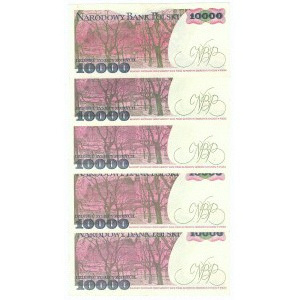 PRL, 10 000 złotych 1988 - zestaw 5 egzemplarzy