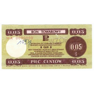 Bon Towarowy 5 centów 1979 WZÓR HA 0000000 - rzadkość !