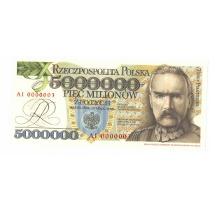 III RP, 5 miliónov 1995 AI - senzačne nízke číslo 0000003 ! replika