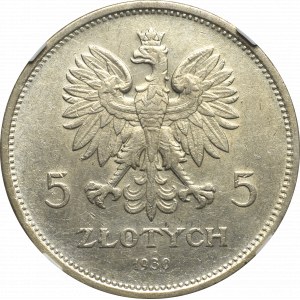 Druhá republika, 5 zlatých 1930 Niké - RARE - NGC AU DETAILY