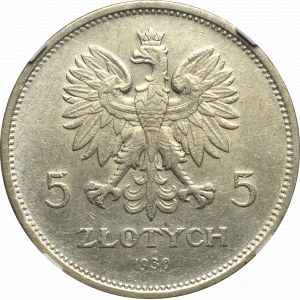 Druhá republika, 5 zlatých 1930 Nike - RARE - NGC AU DETAILY