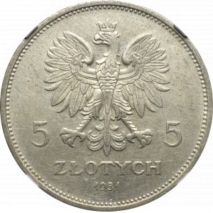 II Rzeczpospolita, 5 zl. 1931 Nike - RZADKA - NGC AU Det.