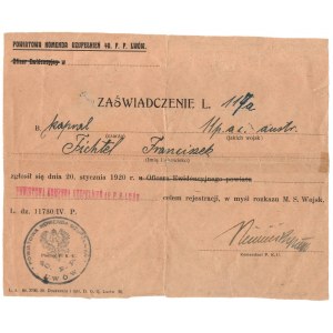 II RP, Certificate 40th Infantry Regiment Lvov