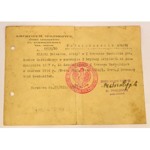 II RP, Certificate of Service of the I Polish Corps of General Józef Dowbor-Muśnicki