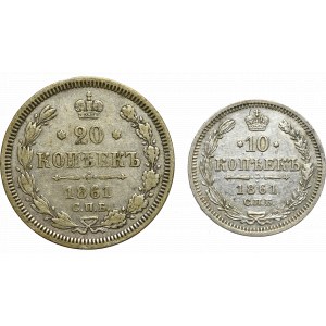 Russia, Alexander II, set 20 kopecks 1861 ФБ and 10 kopecks 1861