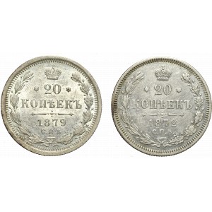 Russia, Alexander II, 20 kopecks 1872 and 1879