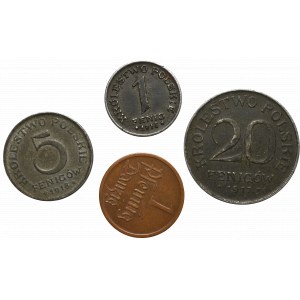 Przekrojowy zestaw monet z okresu Królestwa Polskiego + fenig WMG