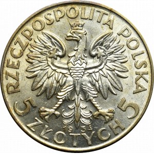 II Rzeczpospolita, 5 złotych 1934 Głowa kobiety