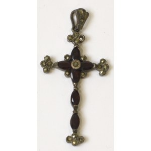 Silver cross with marcasites and garnets